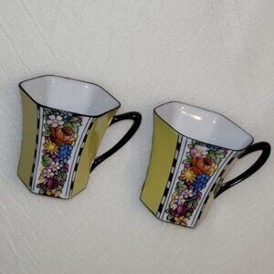 Noritake Morimura Japan Vintage Handpainted Porcelain Demitasse Cups Set of 2